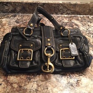 Coach Black Leather Satchel with Gold Accents
